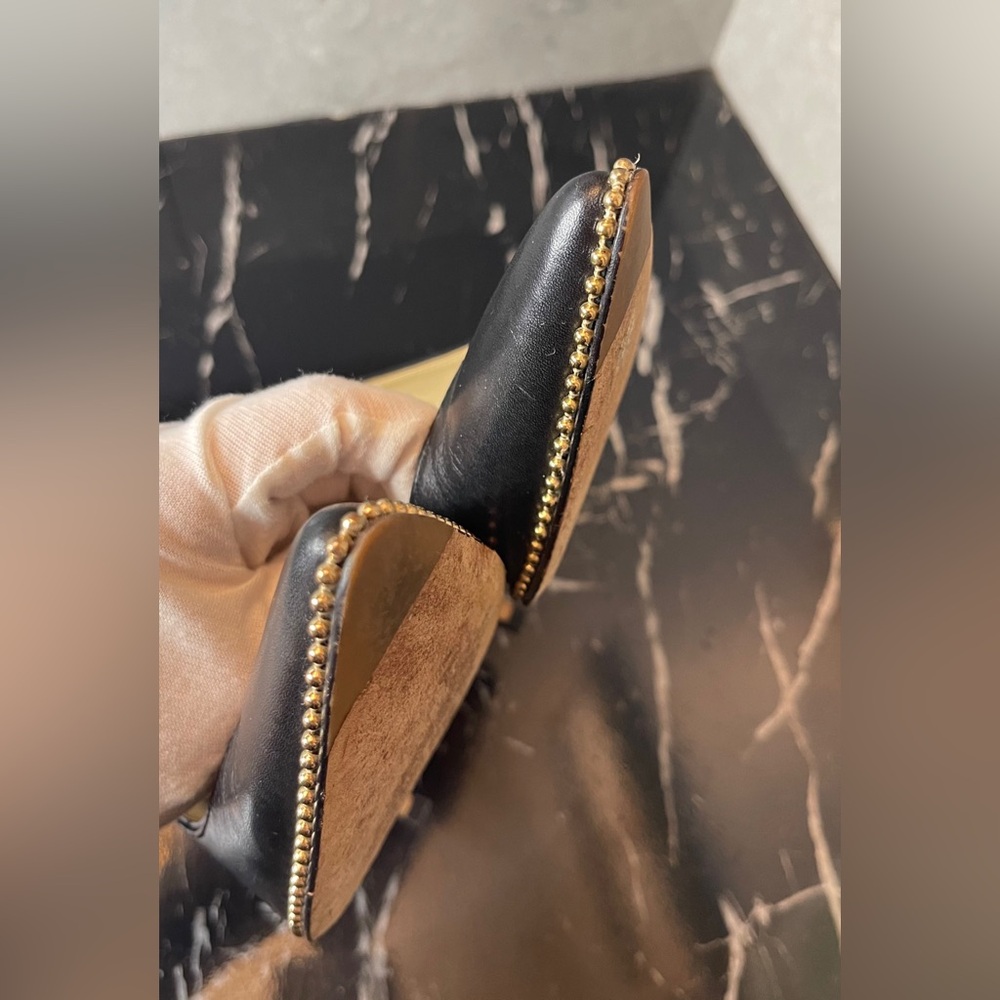Coach Black Leather Pointed Toe Pumps with Gold Braided Trim - Picture 13 of 14